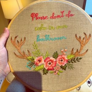 Finished cross stitch hoop
